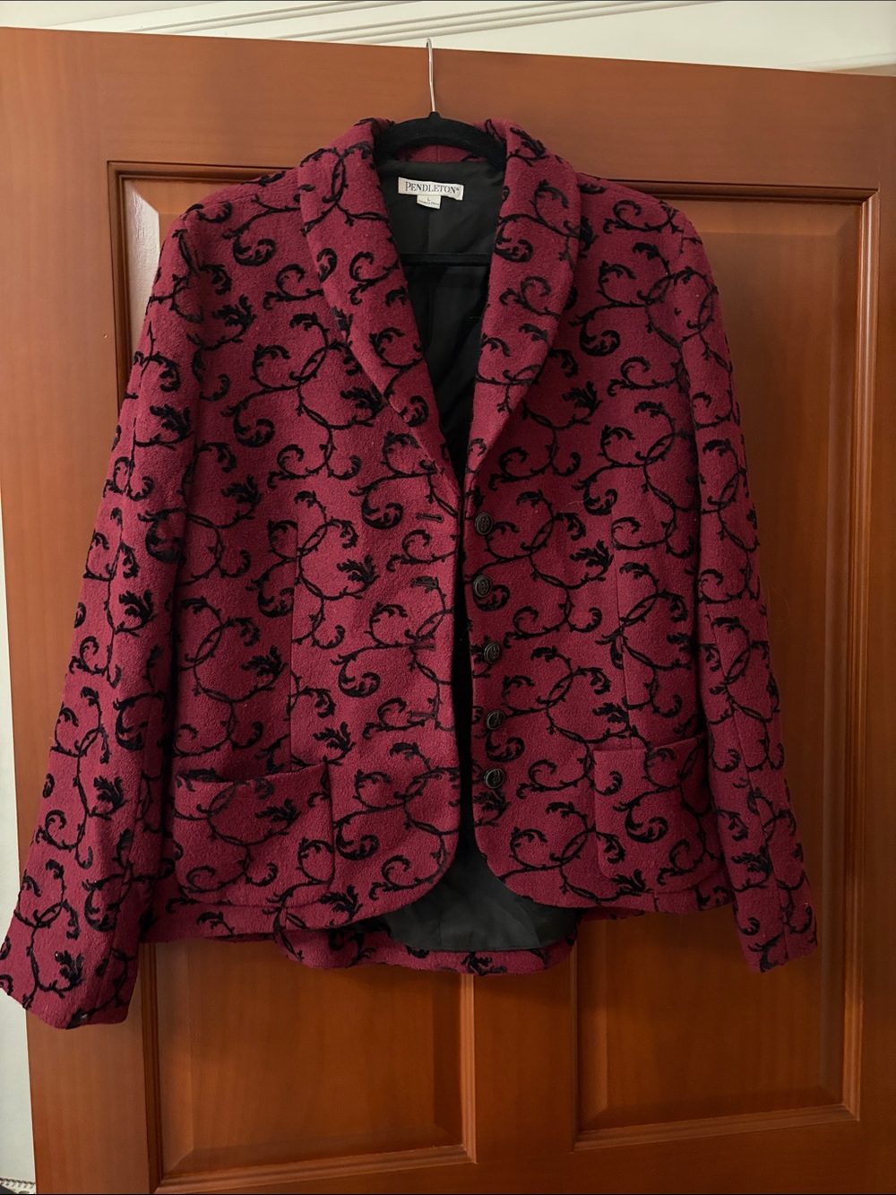 Pendleton Burgundy Pink Black Scroll Wool-Blend Blazer